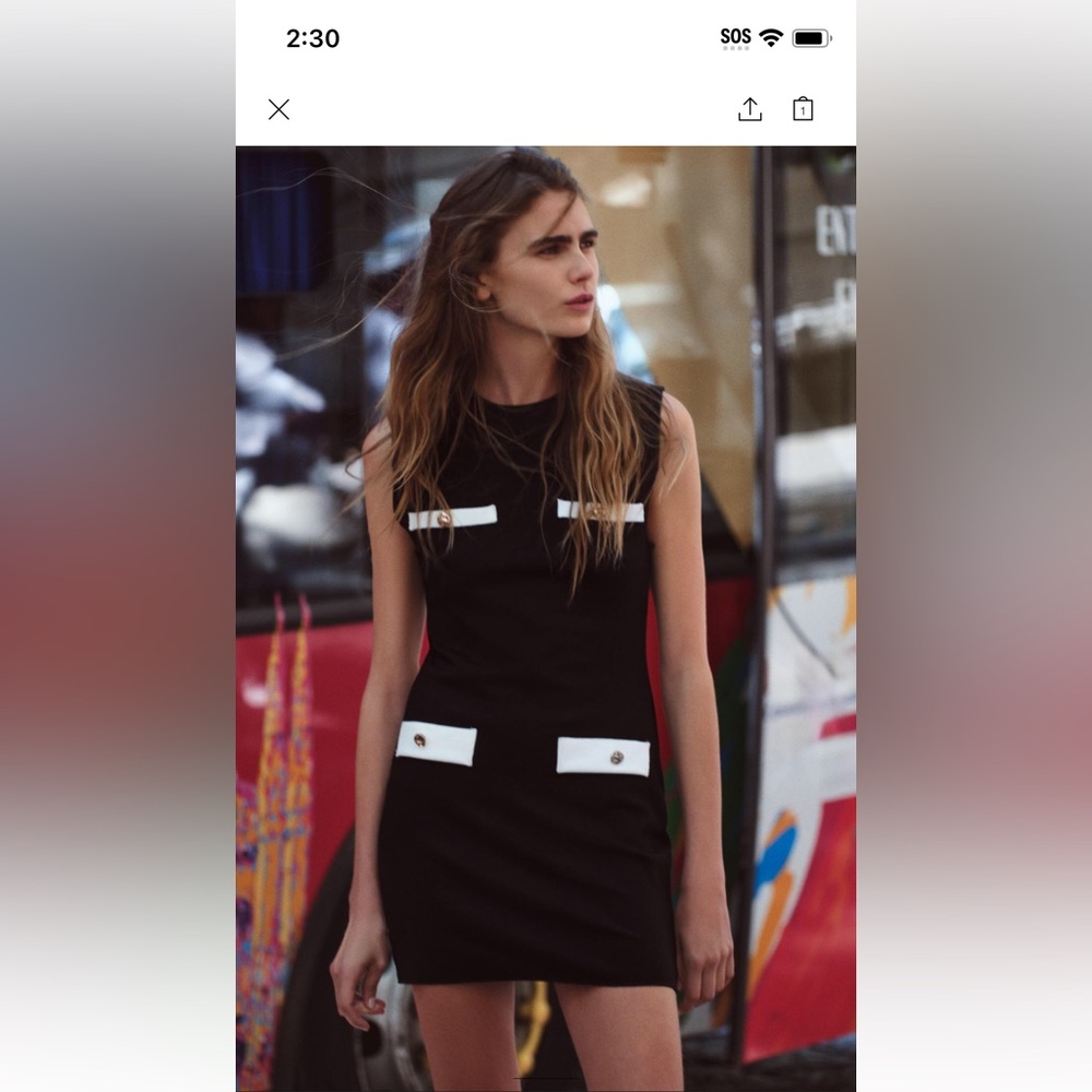 Zara mini black knit dress with white pattern